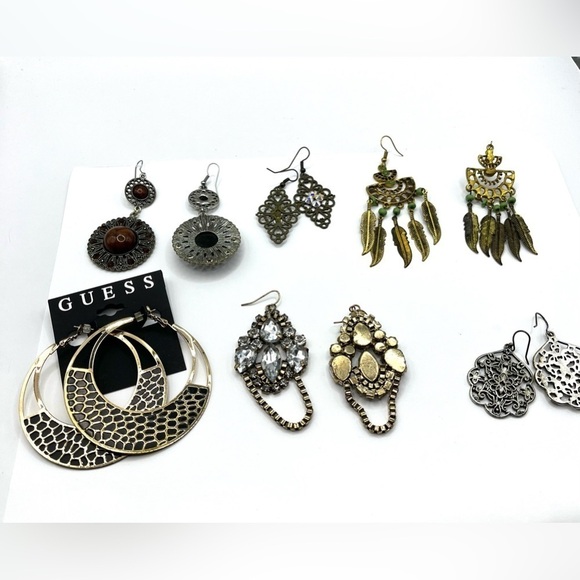 Earring Lot Boho Hippie Dangle Earrings 6 pairs Fun Beads Rhinestones Dangle - Picture 8 of 8